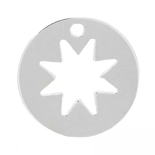 12mm 925 Sterling Silver Round Charm with Hollow Star x1