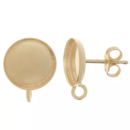 Round earstuds for 8mm cabochon - closed ring - Gold Filled x2