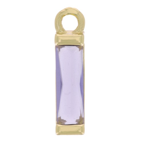14x3mm Glass Rectangle Charm - Gold Tone - Purple x1