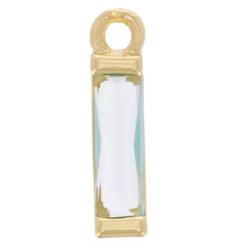 14x3mm Glass Rectangle Charm - Gold Tone - Aquamarine x1