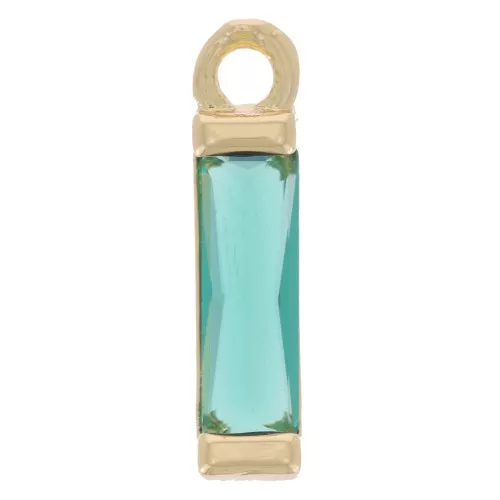 14x3mm Glass Rectangle Charm - Gold Tone - Emerald x1