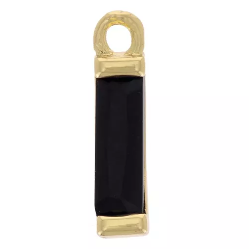 14x3mm Glass Rectangle Charm - Gold Tone - Black x1