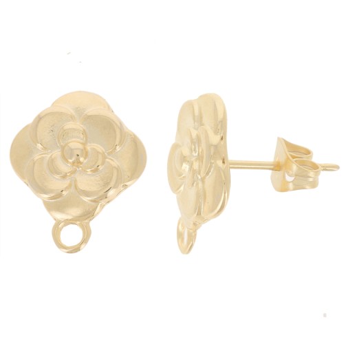 16x14mm Flower Ear Studs - Fine Gold plated x2