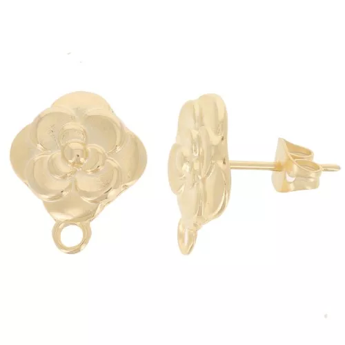 16x14mm Flower Ear Studs - Fine Gold plated x2