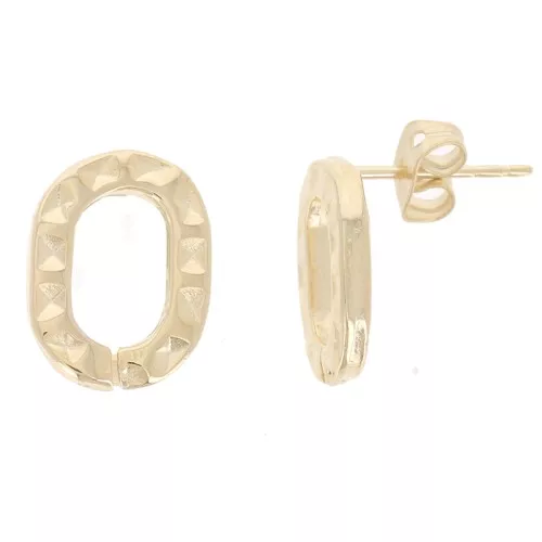 14x10mm Oval Hollow Textured EarStuds - Gold Tone x2