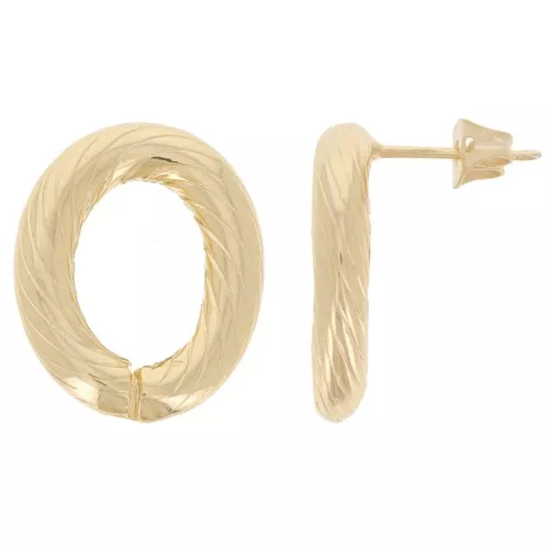 Clous d'oreilles ovale évidé 20x16 mm effet torsadé - Doré à l'or fin x2