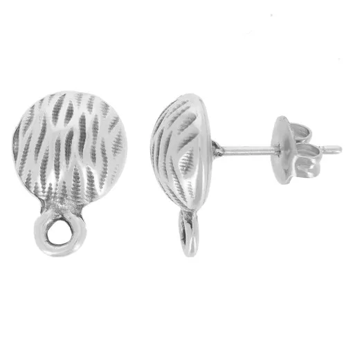 10mm half ball earStuds with closed ring - Antique Silver Tone x2