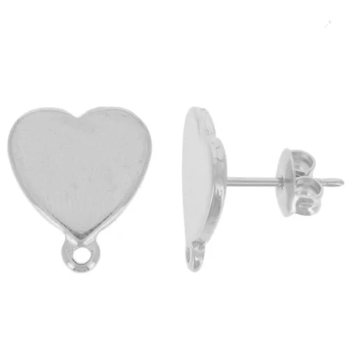 14x12mm Heart EarStuds - Rhodium x2