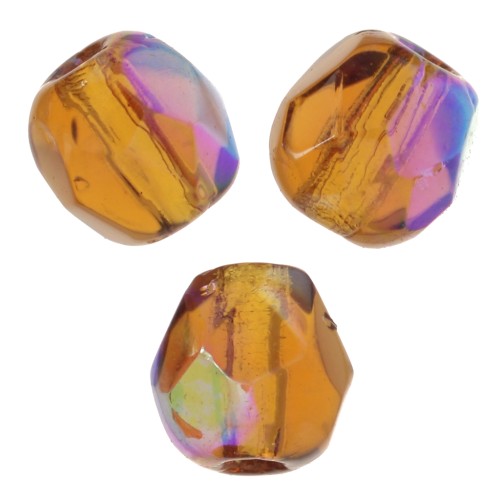 Fire Polished faceted round beads 3mm Dark Topaz AB x50