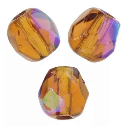 Fire Polished faceted round beads 3mm Dark Topaz AB x50