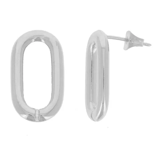 21x11mm Hollow Oval EarStuds - Rhodium Tone x2