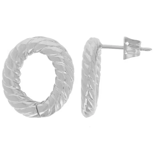17x13.5mm Oval hollowed out earstuds with twisted effect - Rhodium tone x2