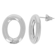 20x16mm Hollow Oval EarStuds - Rhodium Tone x2