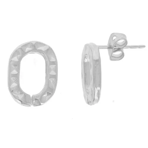 14x10mm Oval Hollow Textured EarStuds - Rhodium Tone x2