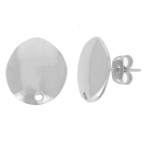 15x13mm irregular oval EarStuds - Rhodium x2