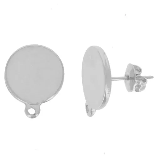13mm Disc Earstuds - Rhodium Tone x2