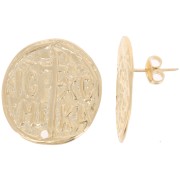 25mm irregular earStuds with religious symbol - Fine Gold plated x2|raw }}