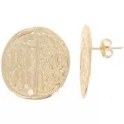 25mm irregular earStuds with religious symbol - Fine Gold plated x2