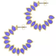 35mm vitrail epoxy resin leaves hoop earrings - Fine Gold plated - cobalt Blue x2