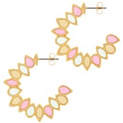 35mm vitrail epoxy resin leaves hoop earrings - Fine Gold plated - Multicolored x2|raw }}