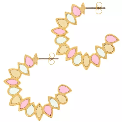 35mm vitrail epoxy resin leaves hoop earrings - Fine Gold plated - Multicolored x2