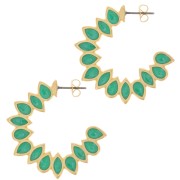 35mm vitrail epoxy resin leaves hoop earrings - Fine Gold plated - Green x2|raw }}