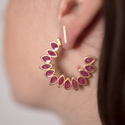 35mm vitrail epoxy resin leaves hoop earrings - Fine Gold plated - Plum x2