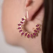 35mm vitrail epoxy resin leaves hoop earrings - Fine Gold plated - Plum x2