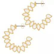 35mm vitrail epoxy resin leaves hoop earrings - Fine Gold plated - White x2