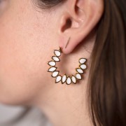 35mm vitrail epoxy resin leaves hoop earrings - Fine Gold plated - White x2