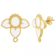 20mm earStuds hearts with vitrail epoxy resin - Fine Gold plated - White x2