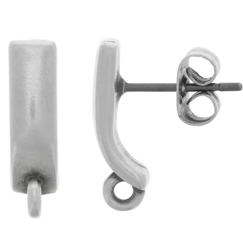 15x4mm bar EarStuds with closed ring - Antique Silver plating x2