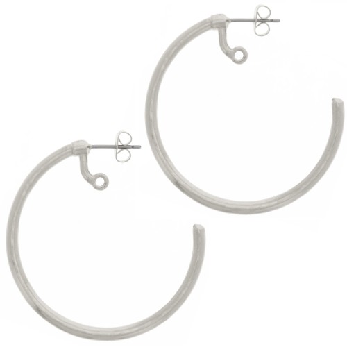 42mm Open Hoop earrings with ring - Antique silver plating x2