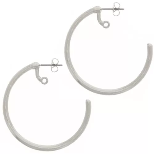 42mm Open Hoop earrings with ring - Antique silver plating x2