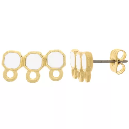 8x16mm 3 rows epoxy resin EarStuds - Fine Gold plated - White x2