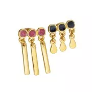 8x16mm 3 rows epoxy resin EarStuds - Fine Gold plated - Hyacinth x2