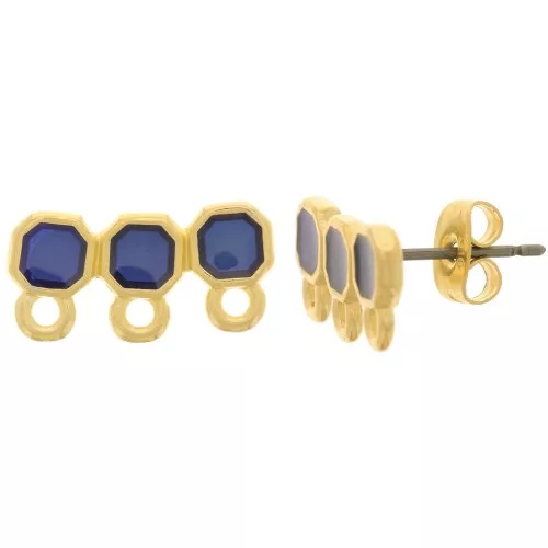 8x16mm 3 rows epoxy resin EarStuds - Fine Gold plated - Blue x2