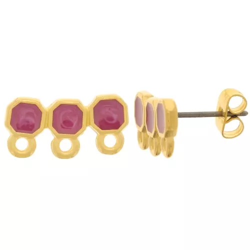 8x16mm 3 rows epoxy resin EarStuds - Fine Gold plated - Plum pearl x2