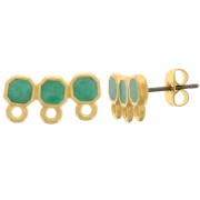 8x16mm 3 rows epoxy resin EarStuds - Fine Gold plated - Green pearl x2|raw }}