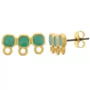 8x16mm 3 rows epoxy resin EarStuds - Fine Gold plated - Green pearl x2