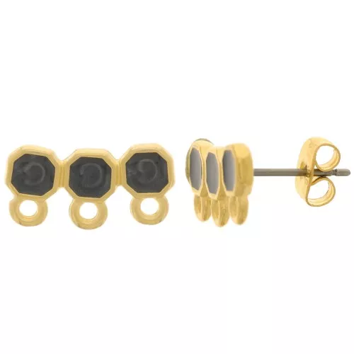 8x16mm 3 rows epoxy resin EarStuds - Fine Gold plated - Black pearl x2