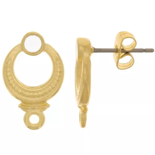 11mm Ethnic Textured EarStuds - Fine Gold plated - White x2