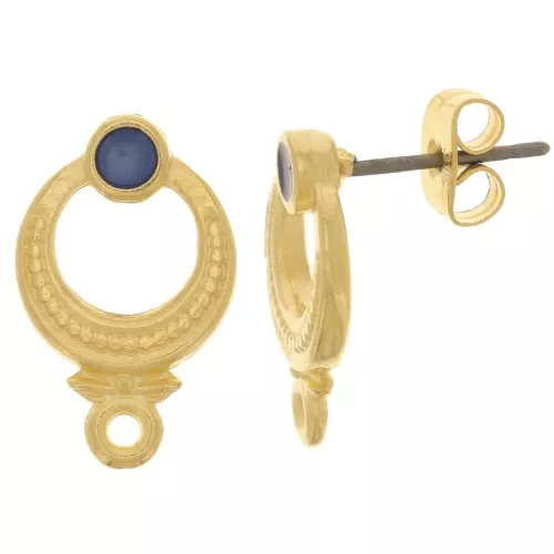 11mm Ethnic Textured EarStuds - Fine Gold plated - Blue x2