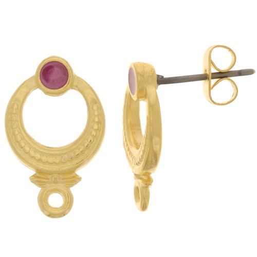 11mm Ethnic Textured EarStuds - Fine Gold plated - Plum Pearl x2