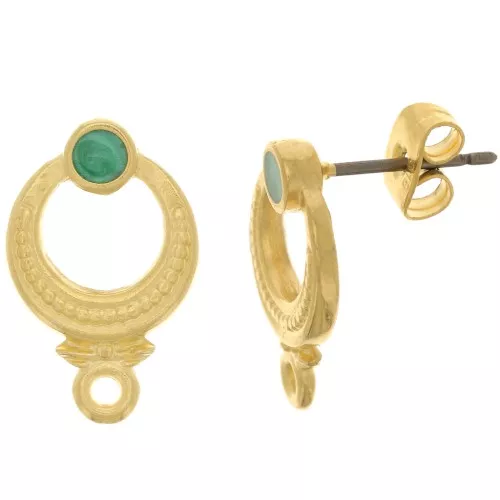 11mm Ethnic Textured EarStuds - Fine Gold plated - Green Pearl x2