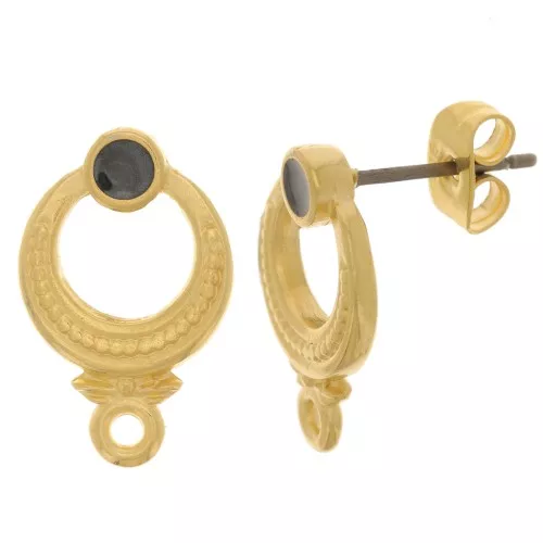 11mm Ethnic Textured EarStuds - Fine Gold plated - Black Pearl x2