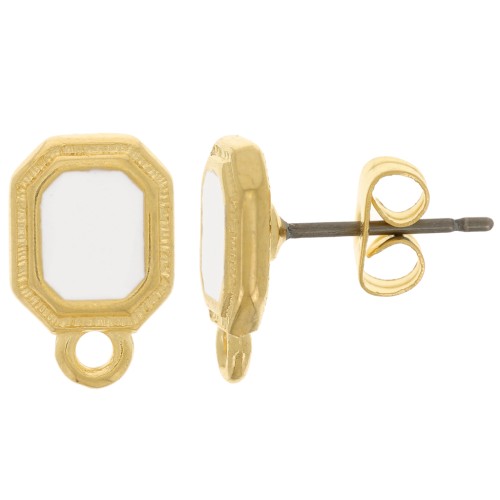 12x8mm epoxy resin EarStuds - Fine Gold plated - White x2