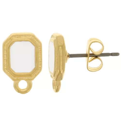 12x8mm epoxy resin EarStuds - Fine Gold plated - White x2