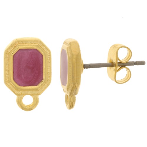 12x8mm epoxy resin EarStuds - Fine Gold plated - Plum pearl x2