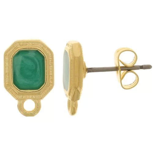 12x8mm epoxy resin EarStuds - Fine Gold plated - Green pearl x2